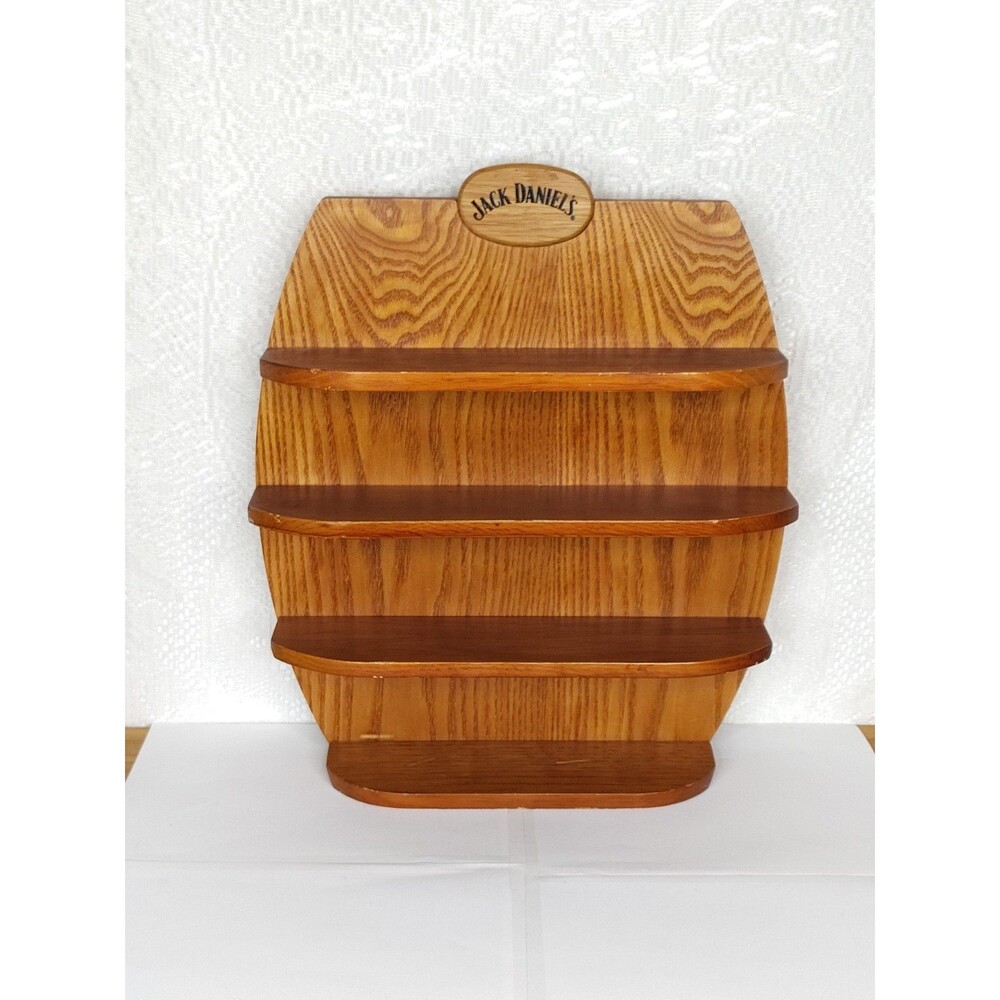 Jack Daniels 2002 Solid Wood Shot Glass Display Shelf Barrel Shape Design